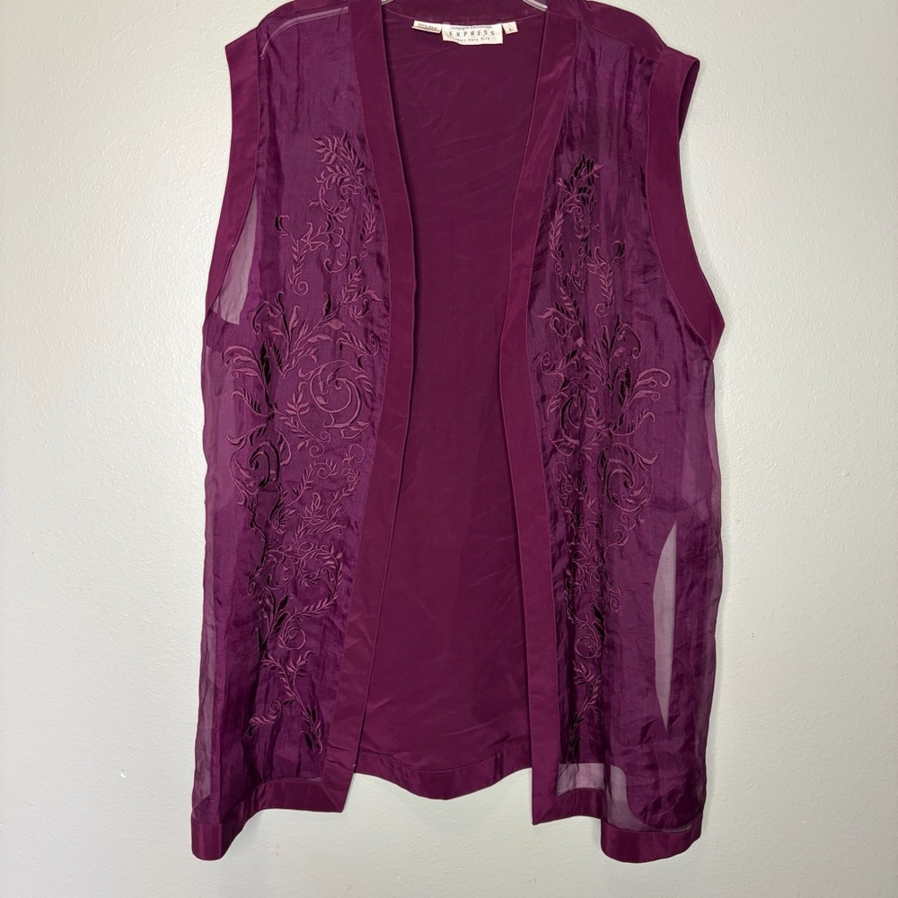 Campagnie Internationale Express 100% Silk Cardigan Blouse Large Purple Vintage - Picture 1 of 5